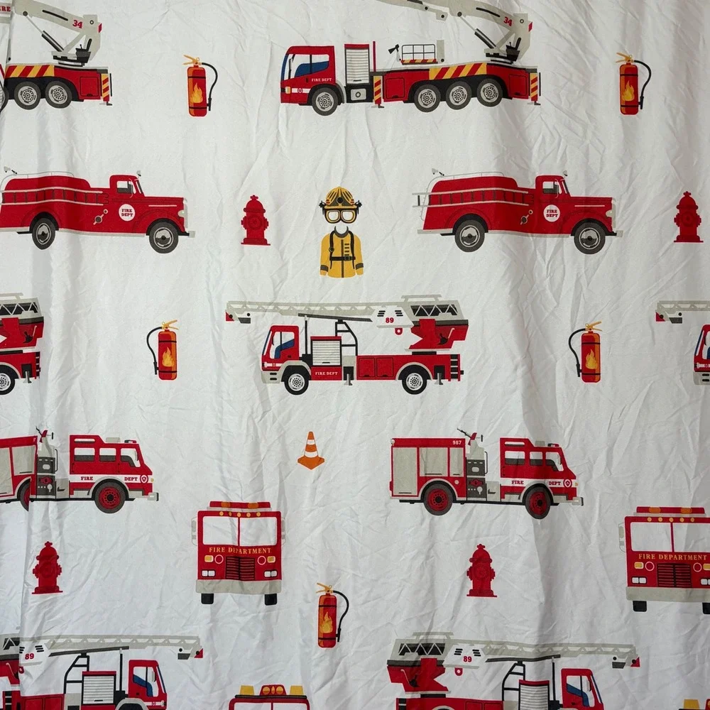 Lush Decor Make-A-Wish Fire Truck Window Curtain Panels 52x84 White Red Pair Set